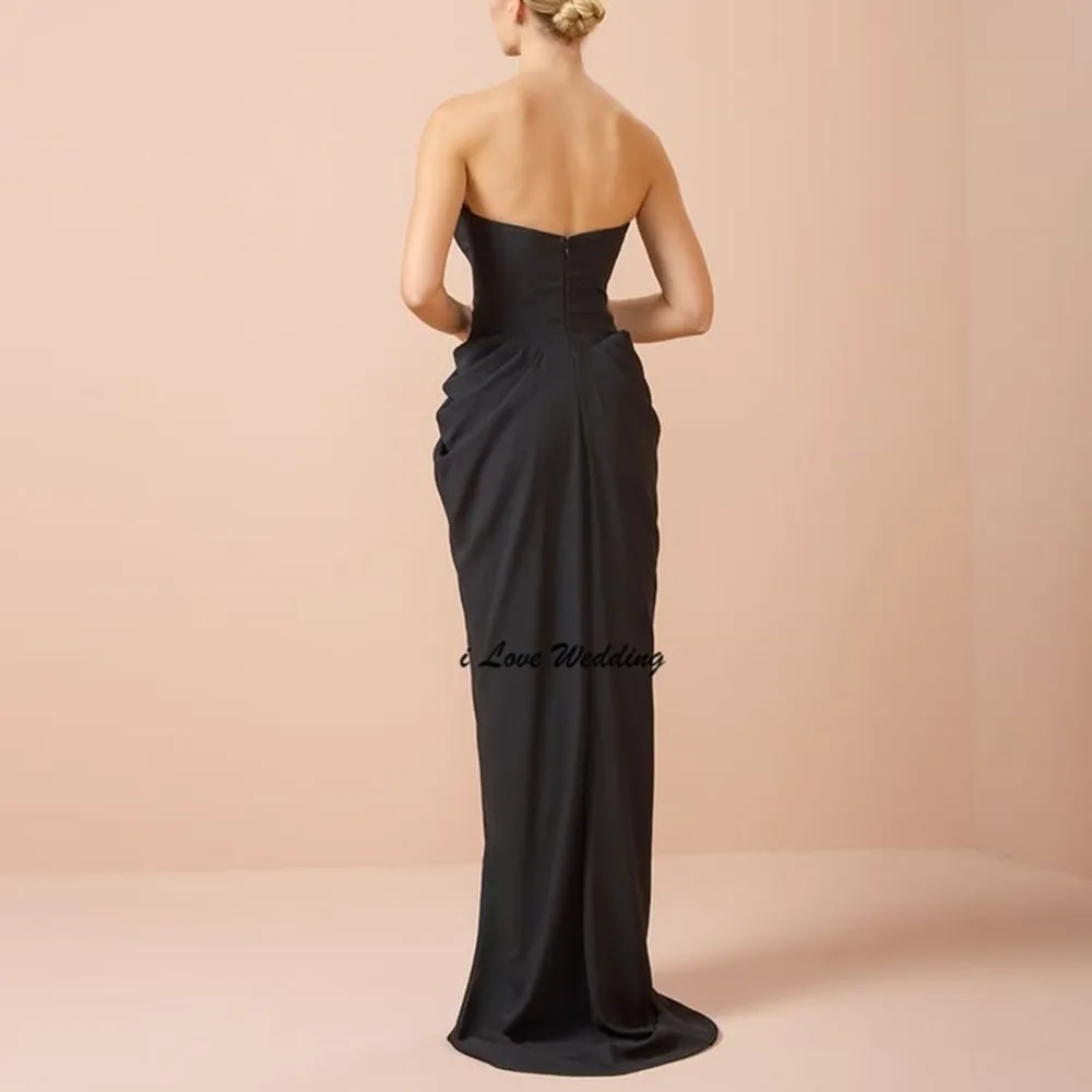 

Boat Collar Pleated Evening Dress Sexy Straight Front Split Zipper Back Floor Length Party Gown for Wedding with Court