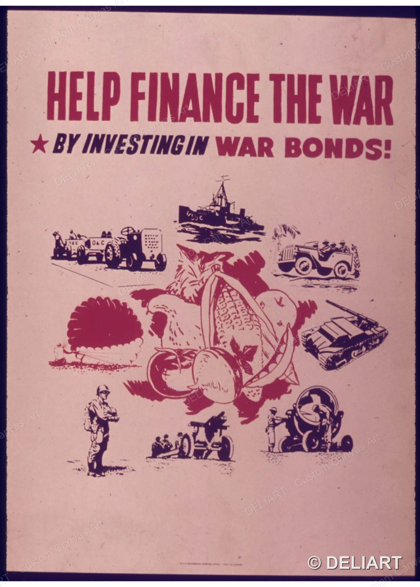 Help Finance the War War Bonds Vintage WWII Propaganda Canvas Wall Art Poster Print Retro Home Decor Unframed
