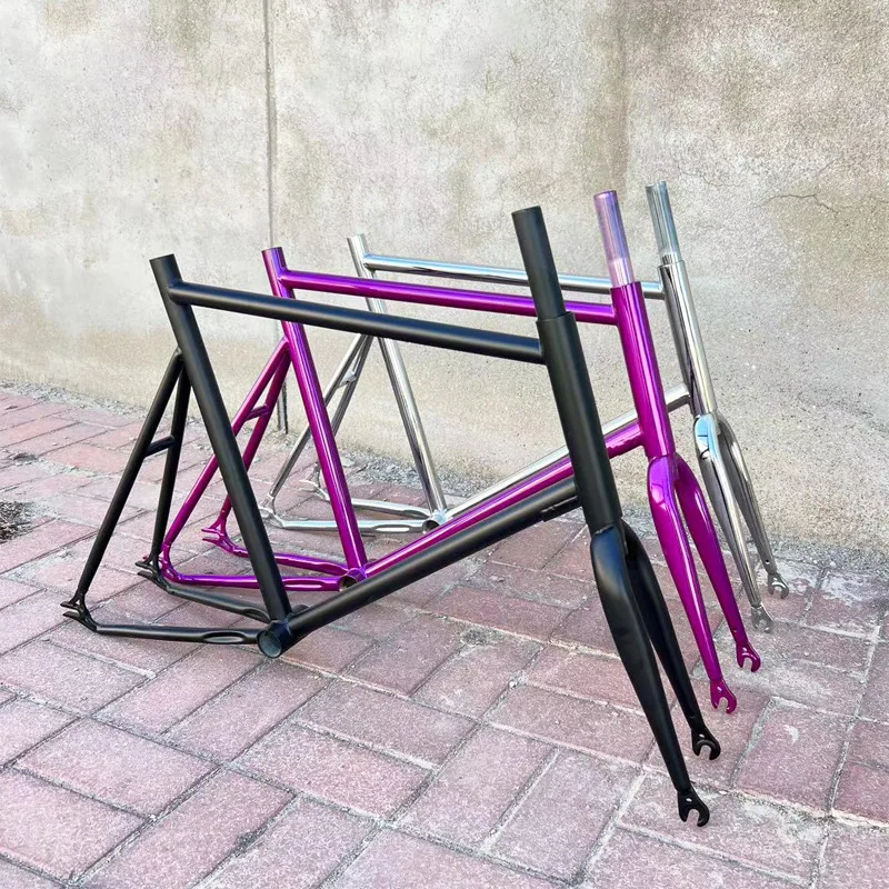 20 Inch Fixie Bicycle Frame Action Steel Frame And Front Fork 48cm Fixed Gear Single Speed Purple Frame Front100-Rear120mm Gear