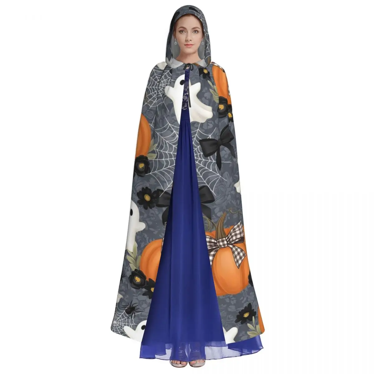 Kawaii Halloween Spiders Web Bats Pumpkins Spooky Hooded Cloak Man Cape Cosplay Costume Party Accessory