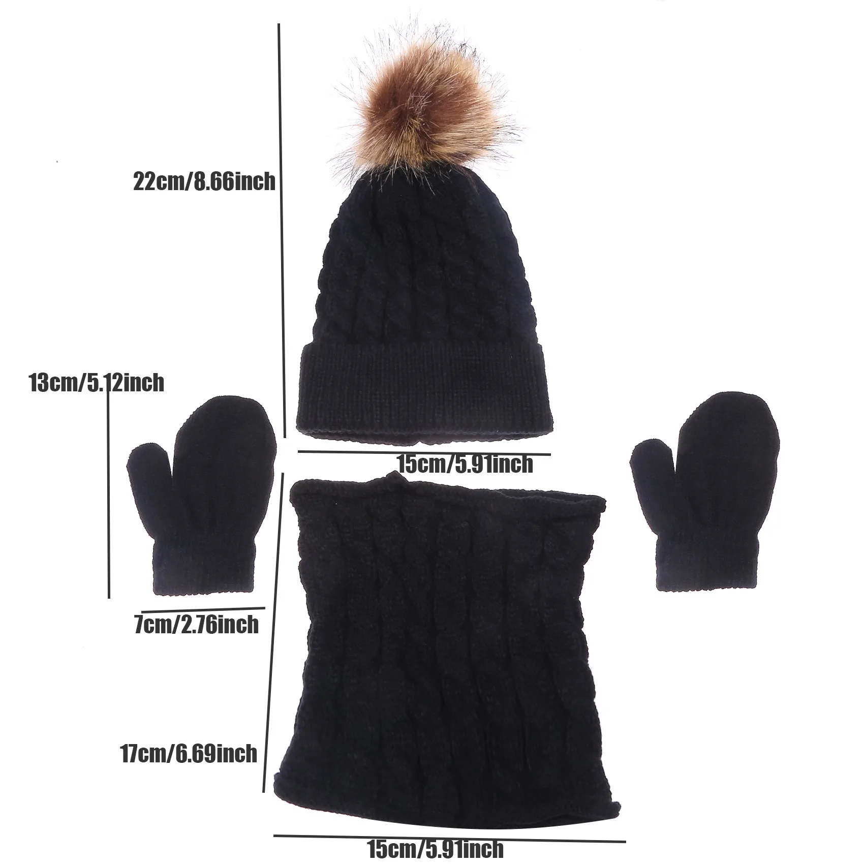 Детская шапка, шарф, комплект из трех предметов, зимний теплый вязаный теплый детский комплект из искусственной шерсти Альпака для девочек и мальчиков