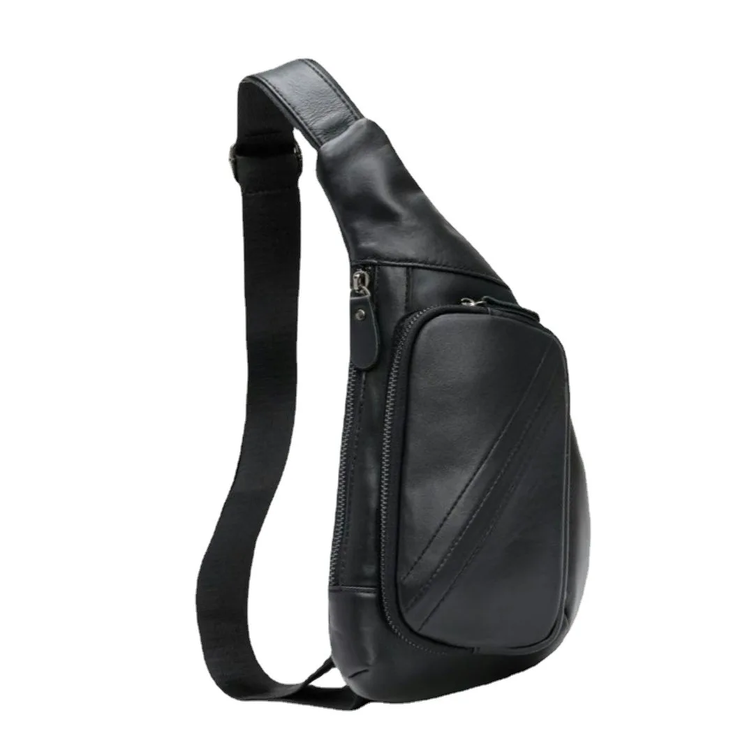 Bolso de cuero de vaca auténtico para hombre, bolso corto con correa para el hombro, bolso de pecho informal a la moda, bolso cruzado para teléfono, bolsillo portátil para exteriores