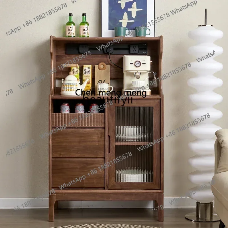 

178C Black walnut dining side cabinet Nordic simple storage side, home guest restaurant integrated wine cabinet against the wall