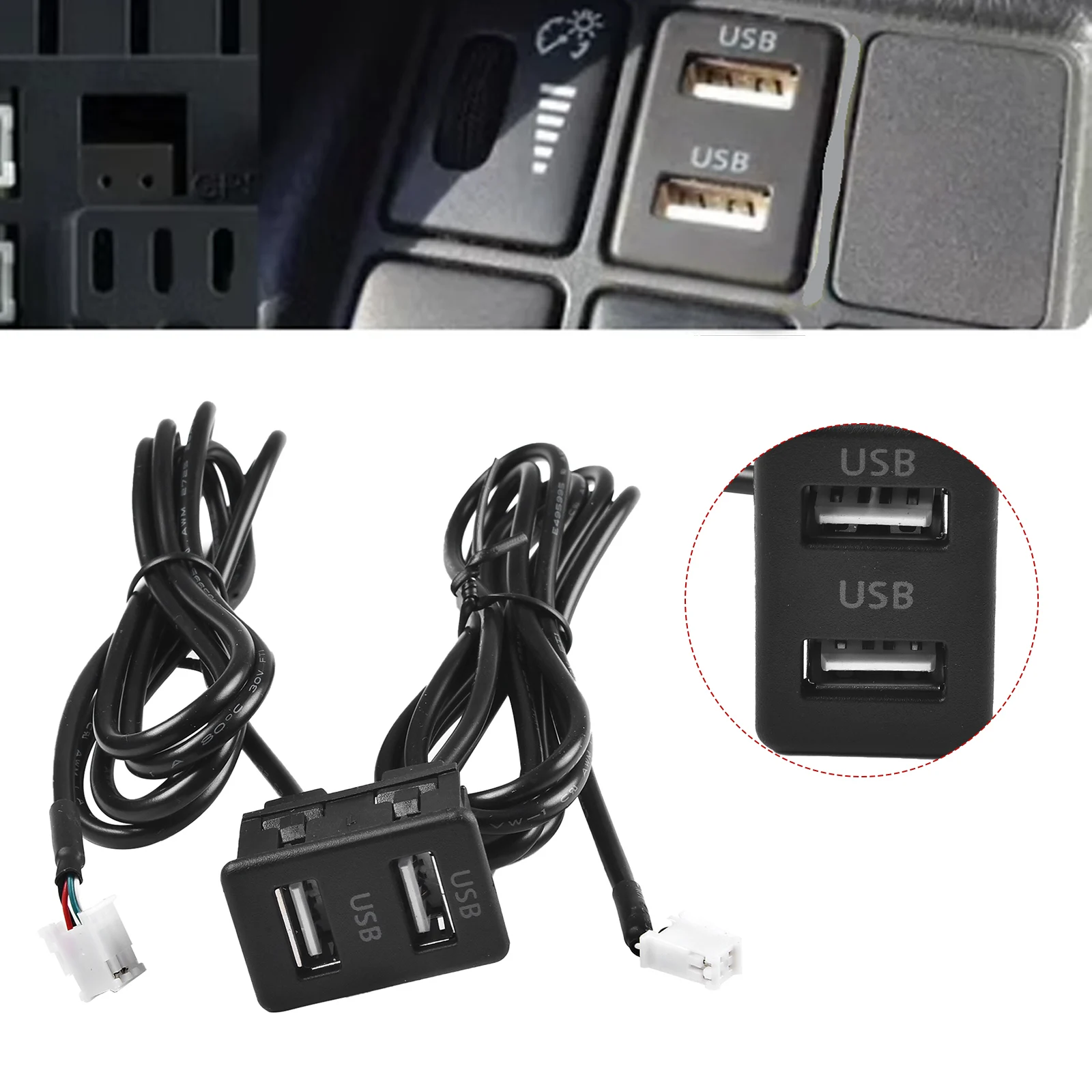 

Car Dash Mount Dual USB Port Panel Interface Extension 145cm Cable Adapter Car Dual USB Socket Base Electronics Accessories