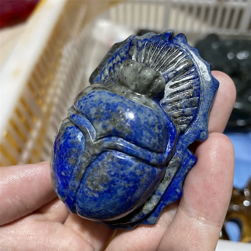 Natural Lapis Lazuli Scarab Figurine Healing Crystals Reiki Gift For Home DIY Decor 1pcs