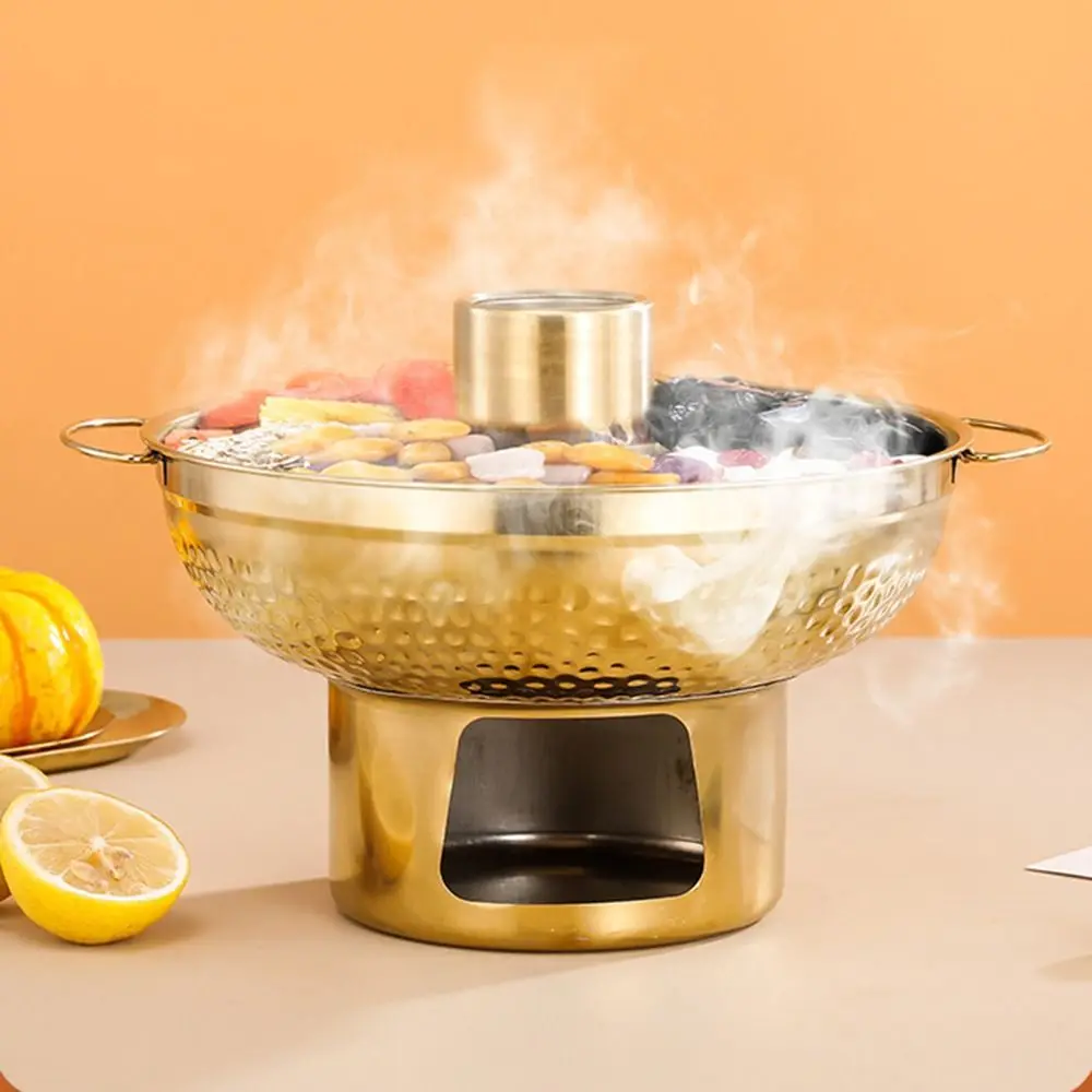 20/22cm Stainless Steel Hot Pot Thickened Fast Heating Thai Hot Pot with Chimney Anti-scald Double Ears Hot Pot Kitchen