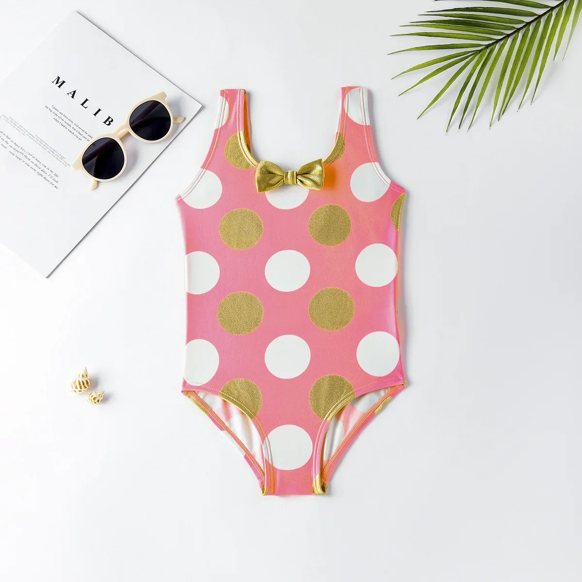 

Girls Swimwear Cute Dots One Piece Swimsuit Printed Swimming Suit Kids Shining gold Stamping Girl Bathing Suit Beachwear