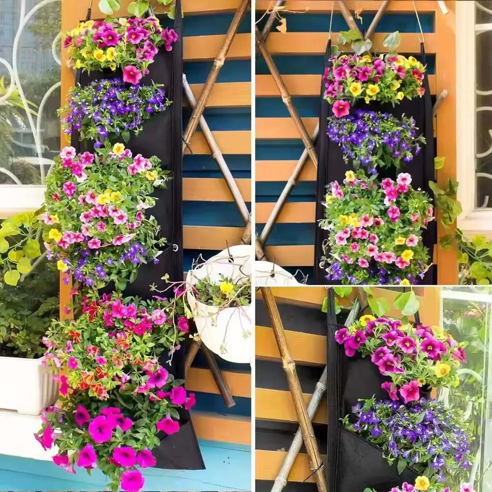 6/7-Pocket Vertical Growing Planting Bag Felt Wall Hanging Flower Vegetable Growing Container Outdoor Indoor Garden Planter