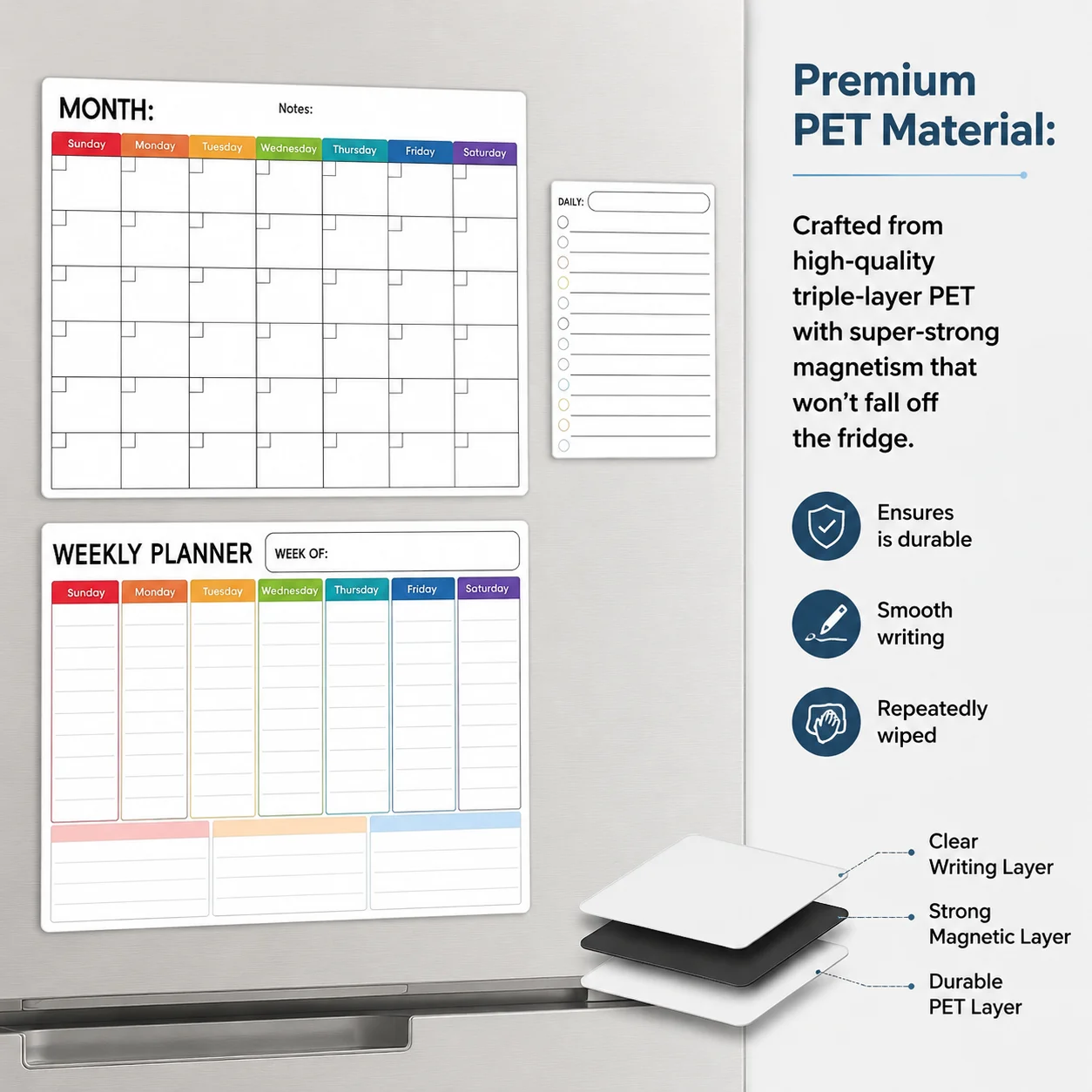 Magnetic Monthly Weekly Planner Dry Erase Whiteboard Calendar Table Blackboard Fridge Sticker Message Board Menu for Home Office