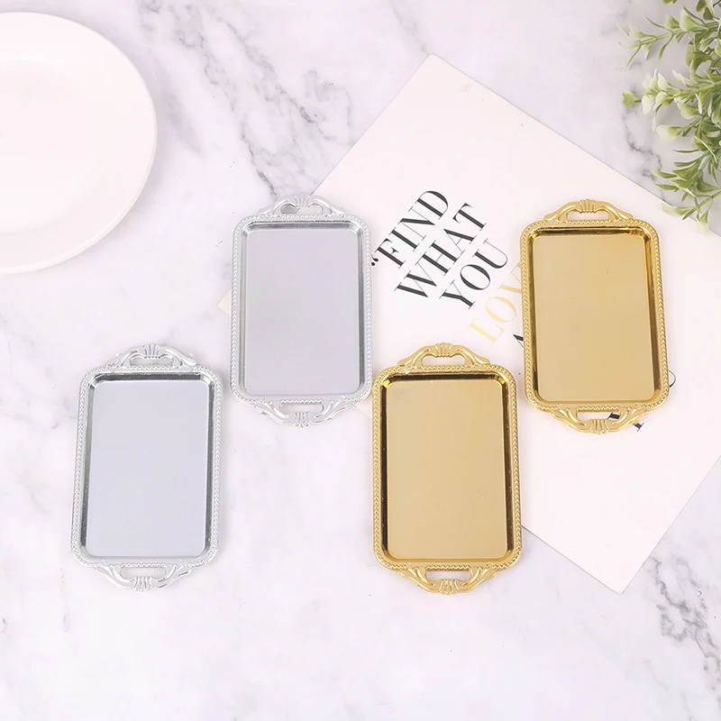 2pcs Dollhouse Miniature Accessories Mini Plastic tea Tray Simulation Dinner Plate Model Toys for Doll House Decoration