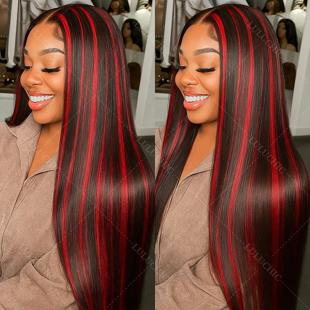 

1B99J Предварительно вырезанный без клея 5x5 Костный прямой бесклеевой парик Человеческие волосы Готов к ношению Бразильские красные блики Парики фронта шнурка Человеческие волосы