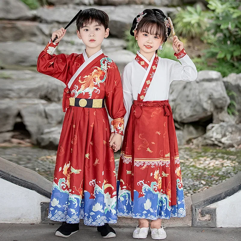 

Costume Halloween Children Clothing Performance Kids Set Cosplay Chinese Traditional Dress Girl Boy Modern Hanfu Skirt Suit