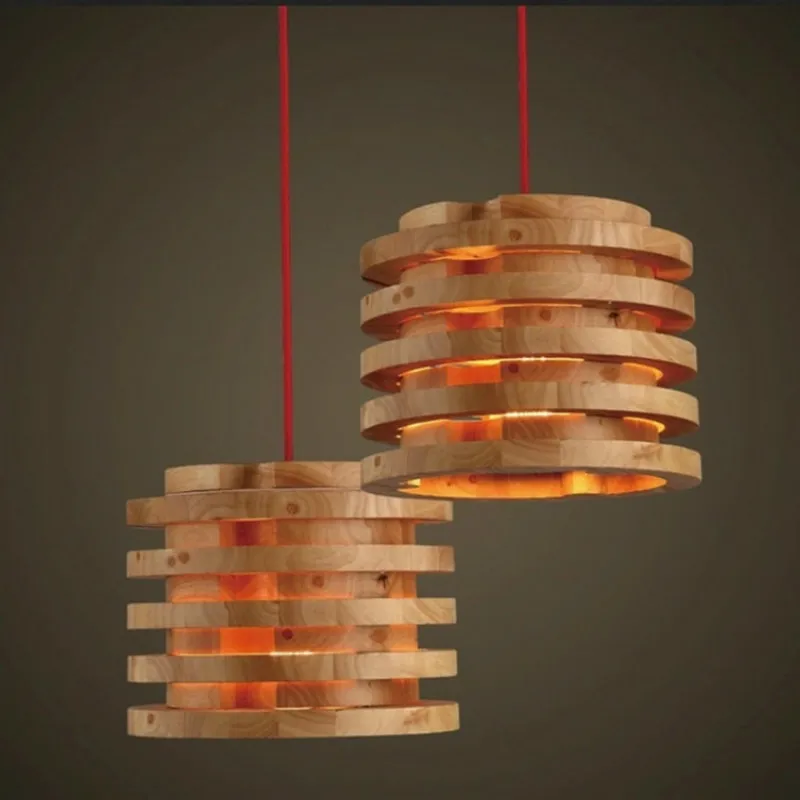 26cm Round multi layer carving Northern Europe Wooden Lamp Vintage Restaurant Cafe Solid Wood Pendant Lights With Blub WF1110
