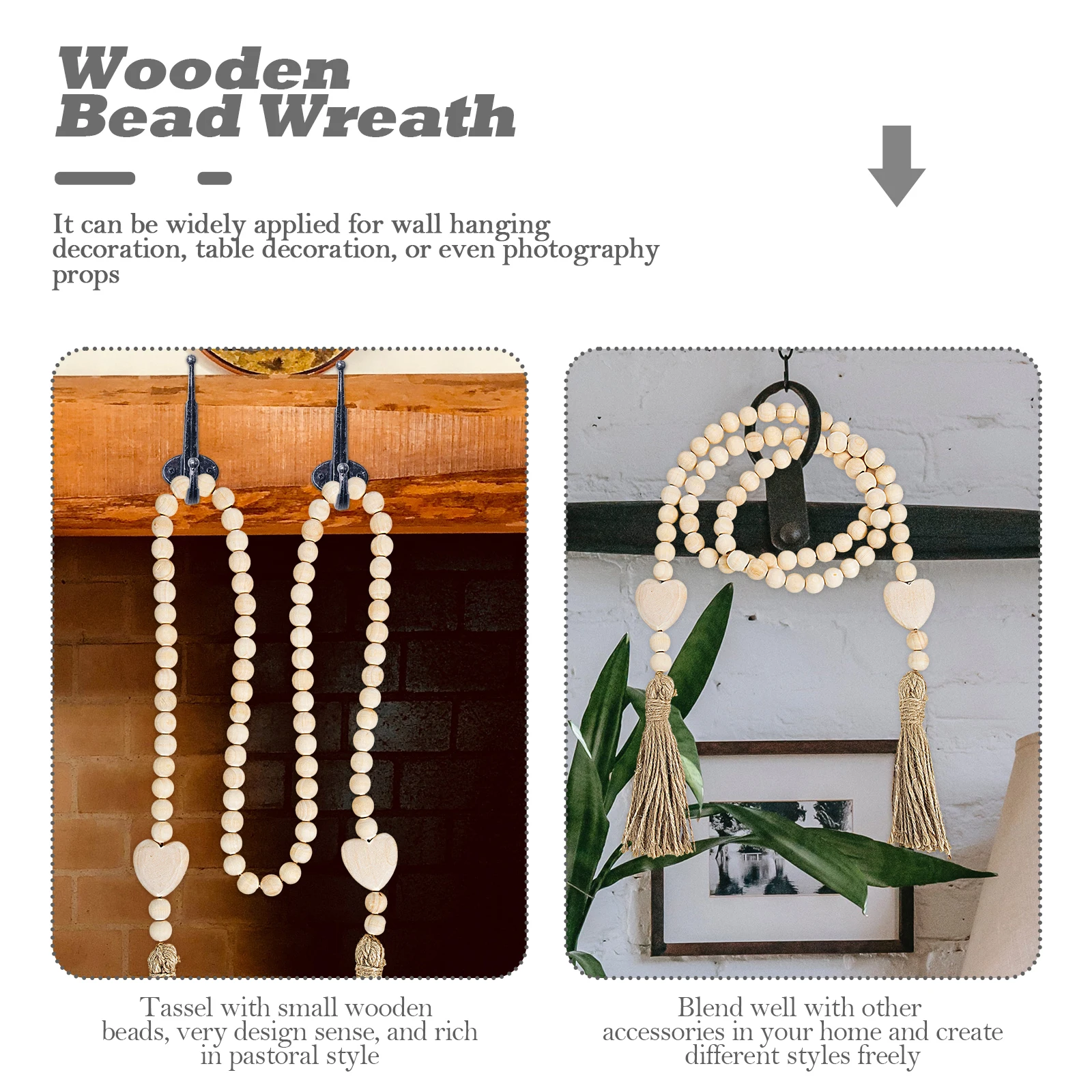 

Premium Wooden Bead Tassel Pendant 3D Handmade Hanging Ornament For Home Office Shop Diy Wall Art Craft Bedroom Wedding Party