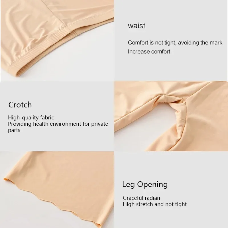 Plus Size Women Shorts Summer Seamless Ice Silk Boxer Shorts Female High Waist Elastic Safety Shorts Underwear Women Panties