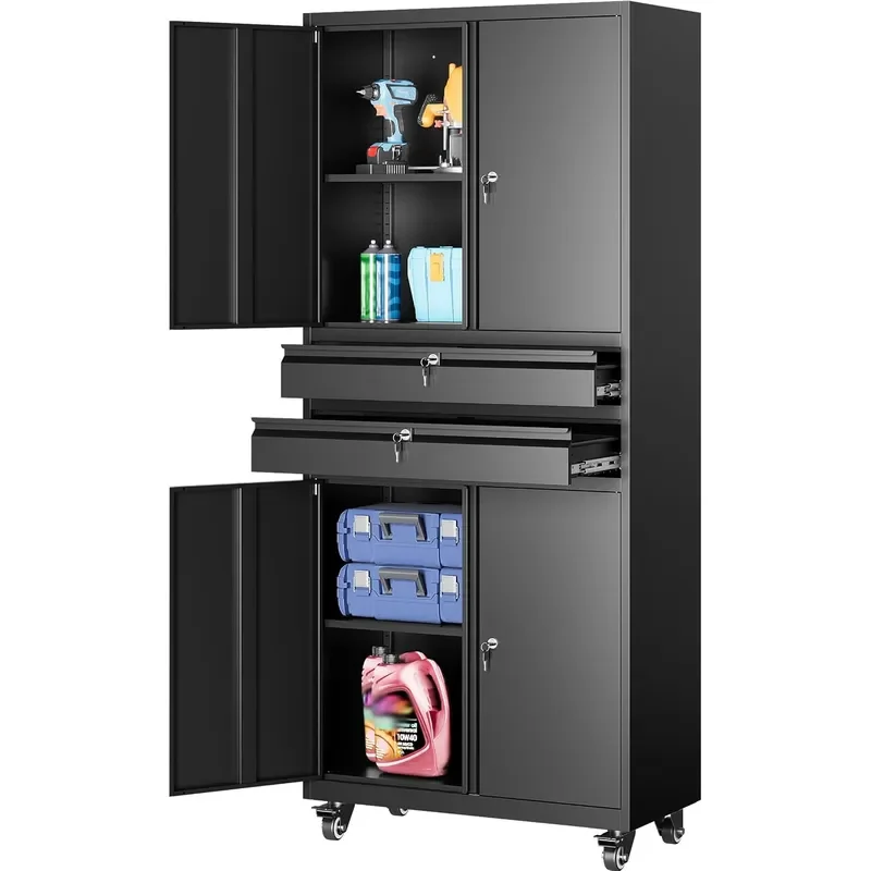 Metal Storage Cabinet with Wheels and Drawers Rolling Garage Storage Cabinet with Locking Doors and Adjustable Shelves 73