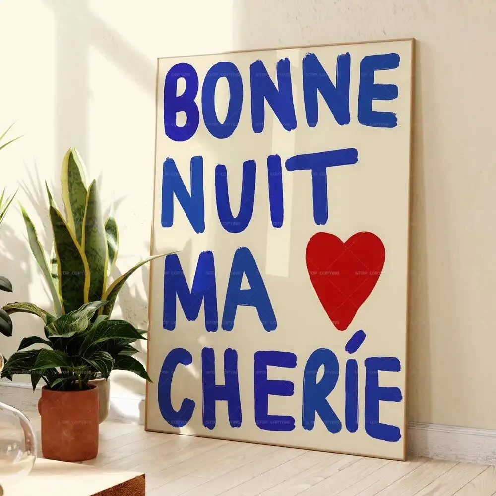 Modern Good Night French Bonne Nuit Ma Cherie Love Couple Quotes Wall Art Prints Canvas Painting Poster Pictures For Living Room