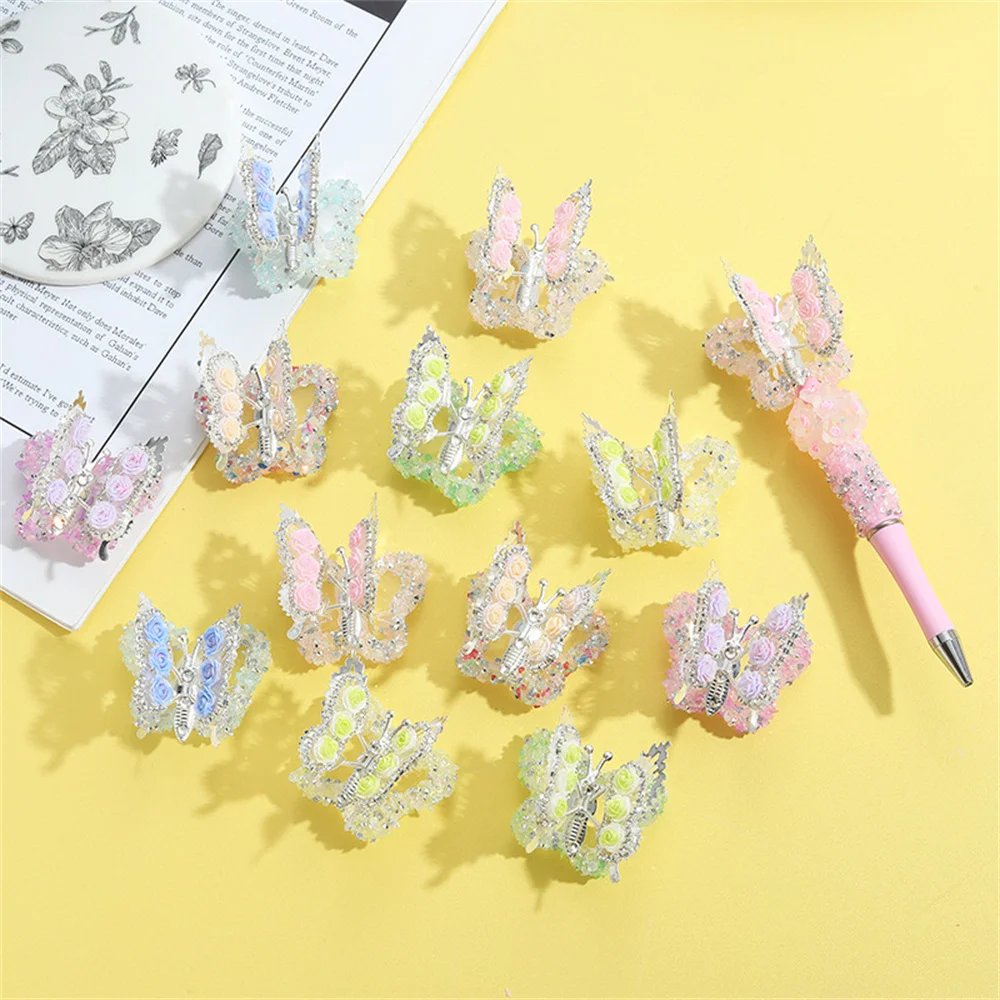 Matériel de perles pour fille, fleur papillon rose, doux, nouveau matériel de stylo à bille à perles dispersées faites à la main