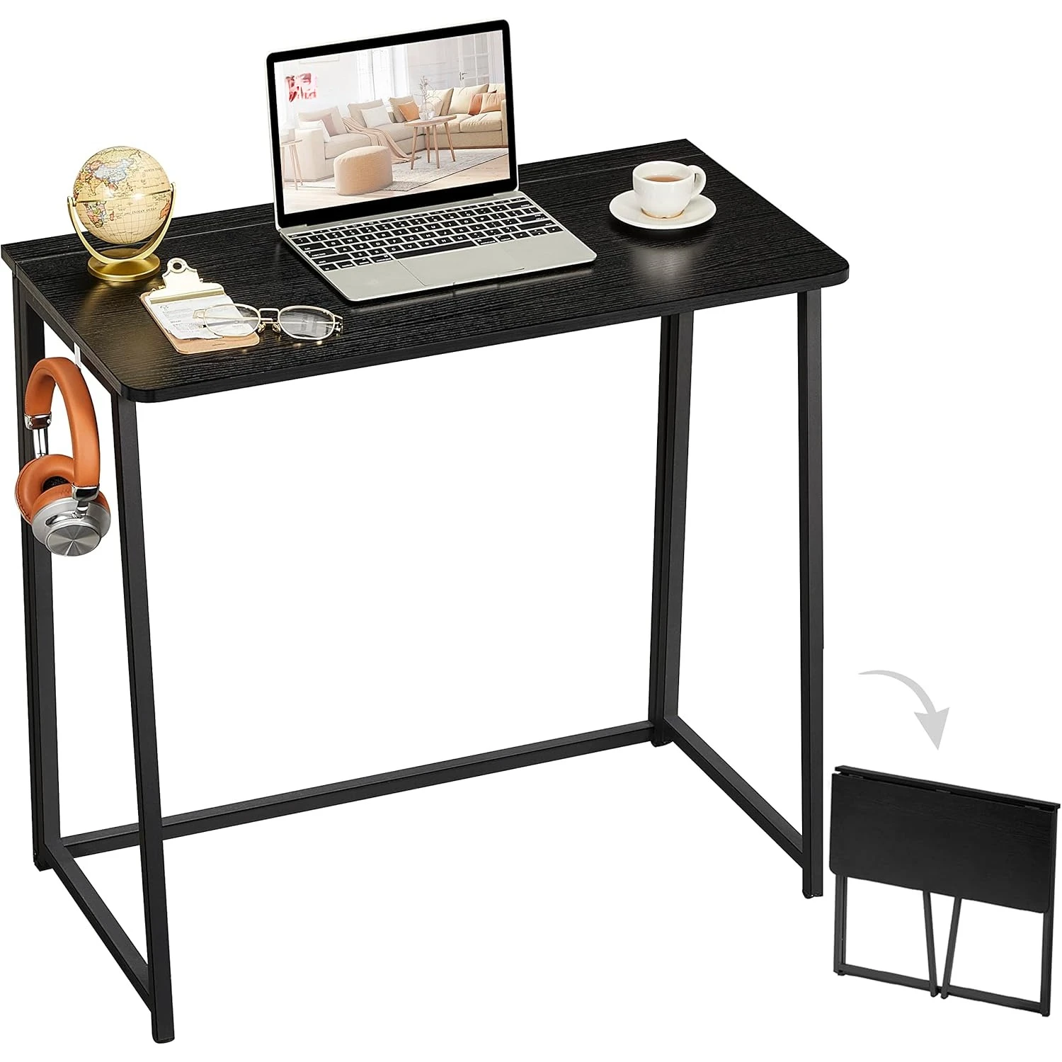 

Folding Computer Desk, Small Writing Foldable Desk 31.5", Space-Saving Laptop Table, Easy Assemble Workstation for Home Office