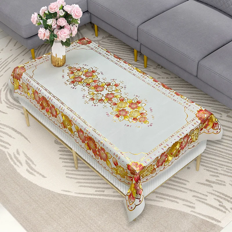 

0.9x1.5m Floral Pattern PVC Coffee Table cloth Gilded Dining Tablecloth Waterproof Oil Resistant Washable Rectangular Tablecloth