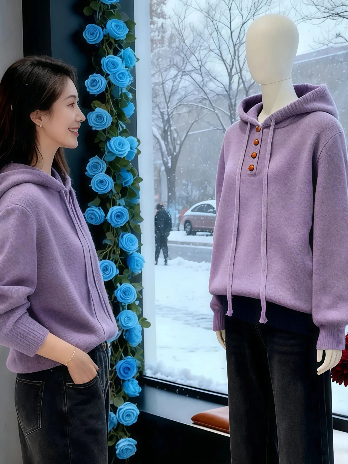 

Hooded Long Sve Pure Color Comfortable Knitted Sweater Trendy Top Anti-Aging Winter Faion Design Women's Outerwear