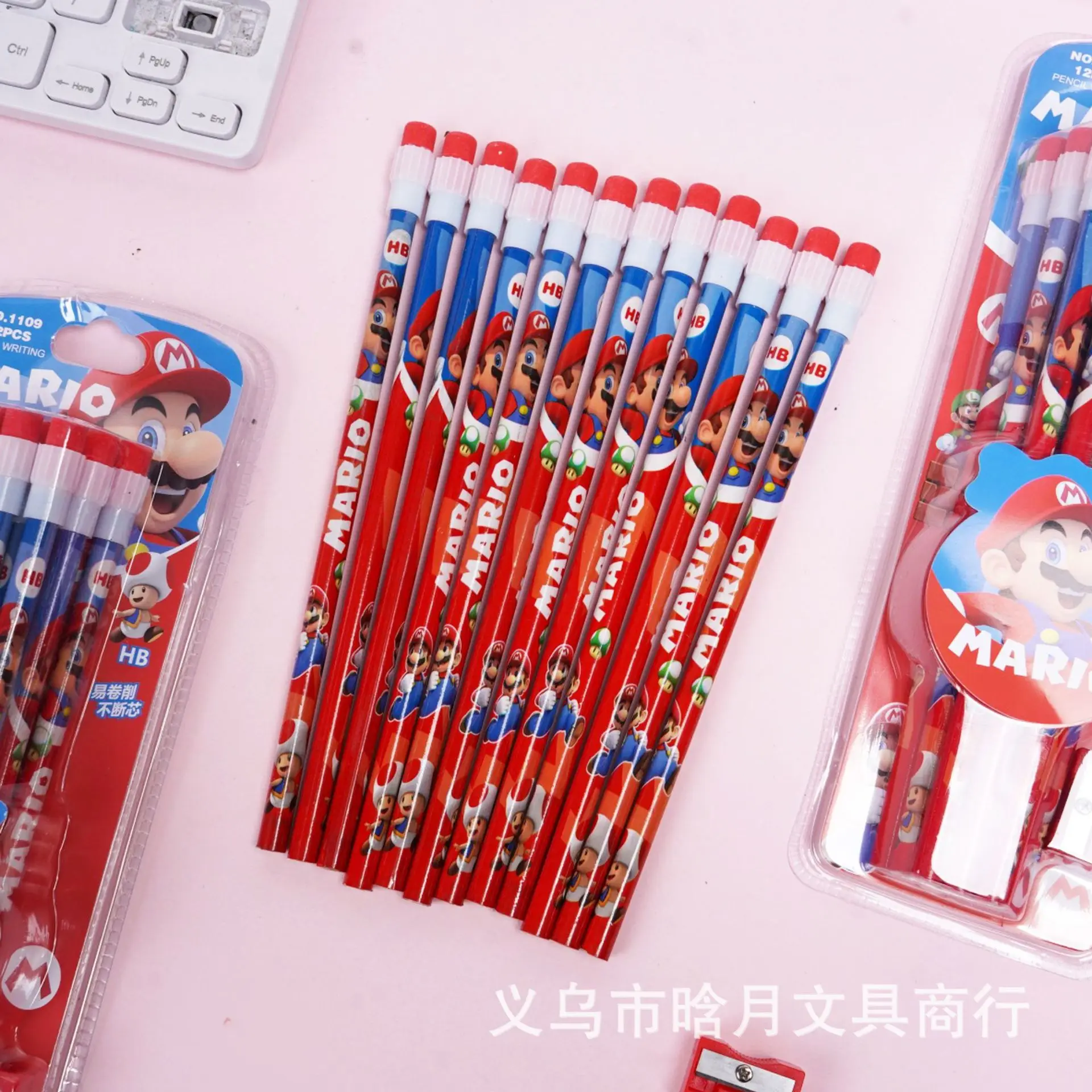 12pcs Super Mario Pencil with A Pencil Sharpener Cartoon Stationery Set Children Student School Stationery Supplies Kawaii Gift