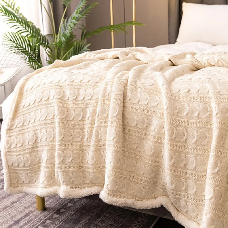 

Nordic Artificial Lamb Knitted Blanket for Winter Warm Cozy Cable Knit Thread Blankets For Bed Sofa Cover Throw Bedspread On Bed