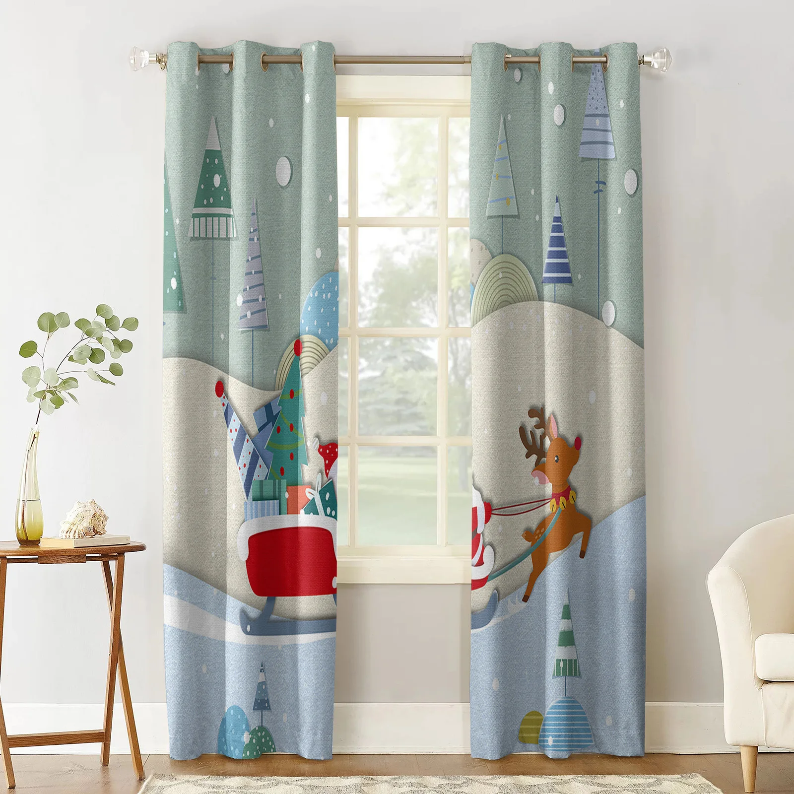 Santa Elk Snow Merry Christmas Sleigh Tree Blackout Curtains Kids Home Decor Bedroom Living Room High Shading Window Curtains