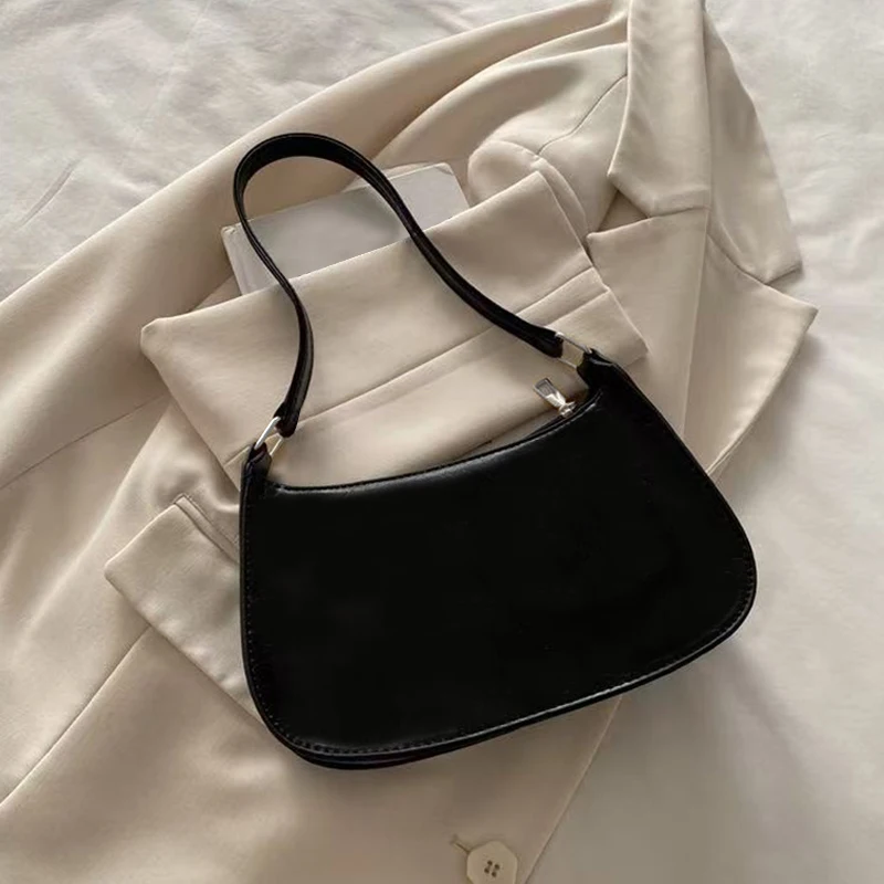 Black Trendy Bow Pattern Underarm Bag Smooth Zipper Closure, Compact Fashion Shoulder Purse Holds Phone Lipstick Essentials