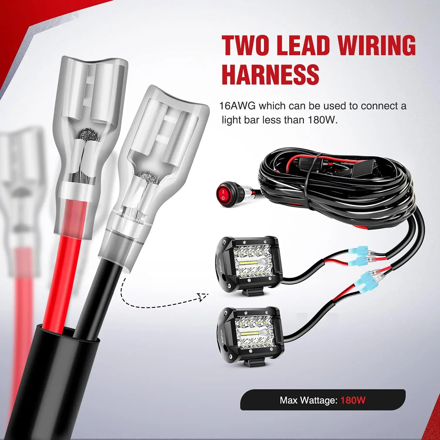 LED Light Bar Wiring Harness Kit Car Work Light Wiring Harness Switch Light Bar Fuse Waterproof Switch 40A 12V 2 Leads Harness
