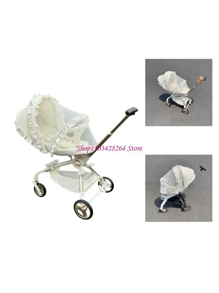 Full Fly Net Cover for Baby Strollers Lace Accent Polyester Fabric Mesh Quick Setsup Breathable Design