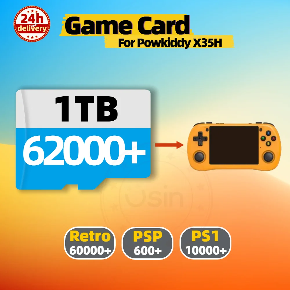 Game Card For Powkiddy X35H Plug&Play Pre-install Retro Games SD portable Console Gaming Memory TF 1T 512G 256G 128G