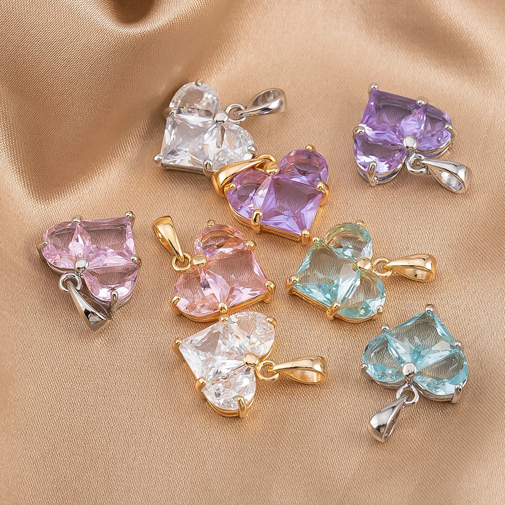 

2ps Copper Valentine's Day Charms Heart Cubic Zirconia Pendants For DIY Jewelry Making Necklace Accessories Crafts 13.5mm×14.5mm