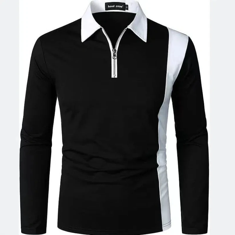 

Business Casual Men Polo Shirts Autumn New Lapel Half Zipper Contrast Color Streetwear Fashion Office Social Long Sleeve Tops