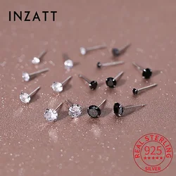 INZATT Real 925 Sterling Silver Round Zircon Mini Stud Earrings For Women Classic Fine Jewelry Ear Piercing Accessories