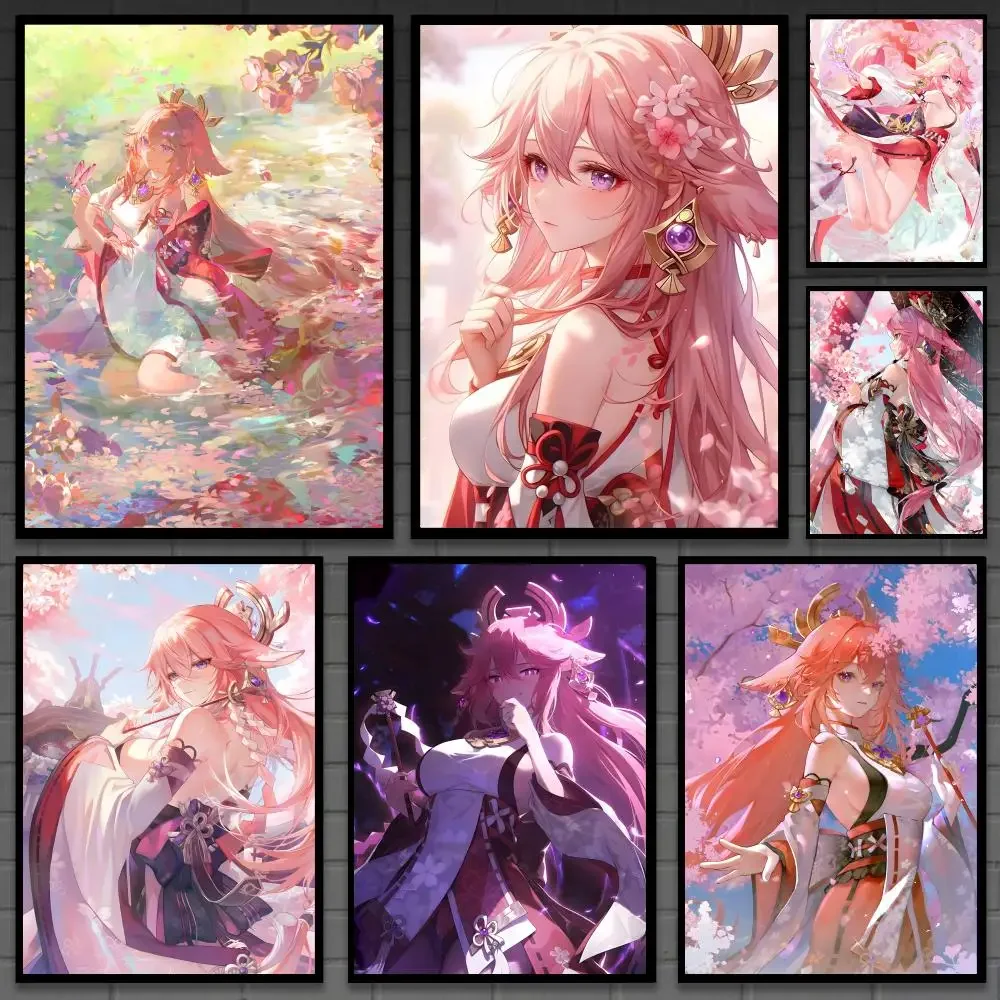 Yae Miko genshin impact Poster Versatile HD Waterproof Wall Art Self-Adhesive Decor for Any Space Ideal Gift