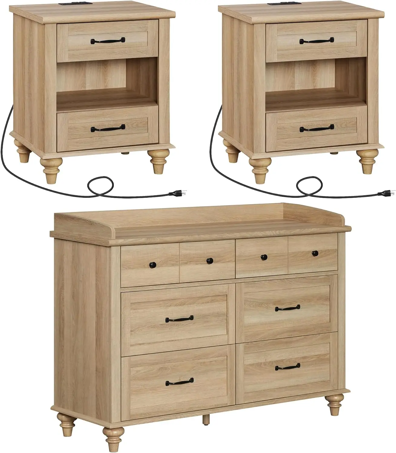 

2/3 Piece Dresser and Nightstand Sets, Light Wood Dresser & Chest of Drawers with 6 Drawers & Metal Handle,Night Stand End Table