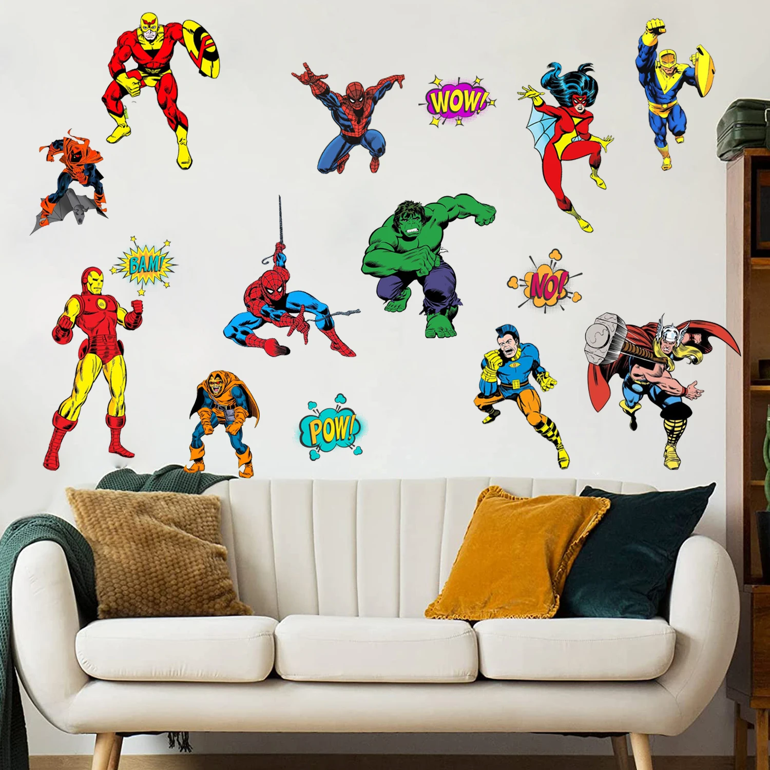 ملصقات حائط على شكل بطل خارق من الرسوم المتحركة The Avengers لغرفة الأطفال وغرفة النوم والمنزل وديكور PVC لفيلم جدارية ملصقات فنية هدايا للأطفال