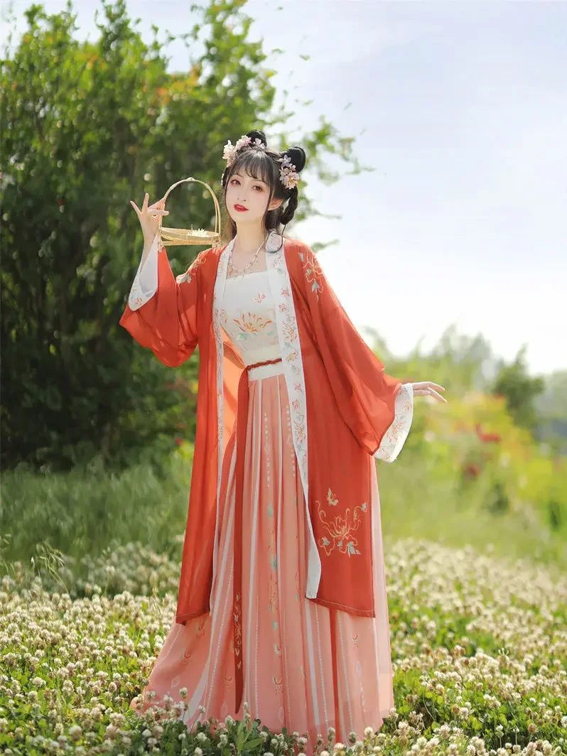 Ancient Traditional Chinese Women Elegant Hanfu Dress Fairy Embroidery Stage Folk Dance Costume Retro Song Dynasty 3 Piece Sets