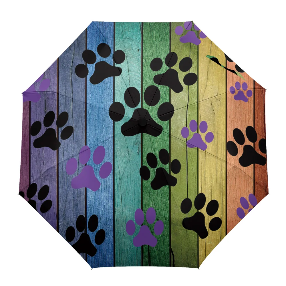 Dog Paw Rustic Old Barn Wood Print Women Men Rain Umbrella Three Folding Girl Durable Portable Manual Umbrellas Gift Parasol