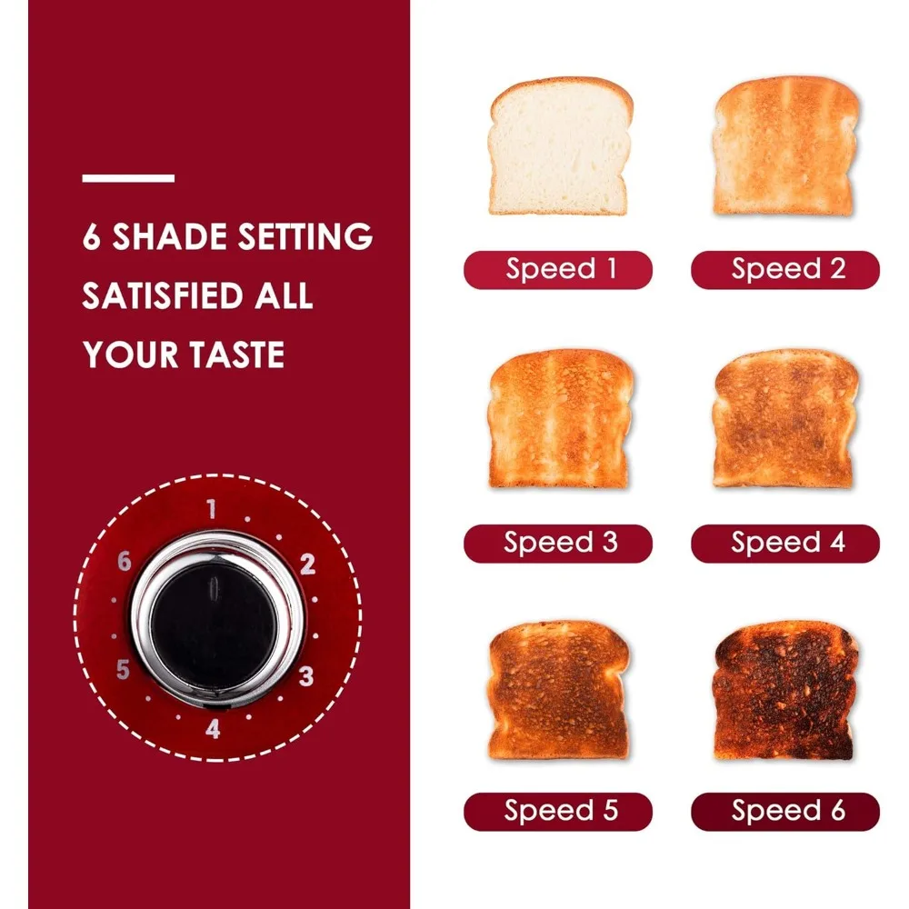 محمصة خبز ريترو من الفولاذ المقاوم للصدأ مكونة من 4 شرائح مع وظيفة إلغاء تذويب الخبز، و6 إعدادات للبراونج، وفتحة واسعة للغاية وقابلة للإزالة