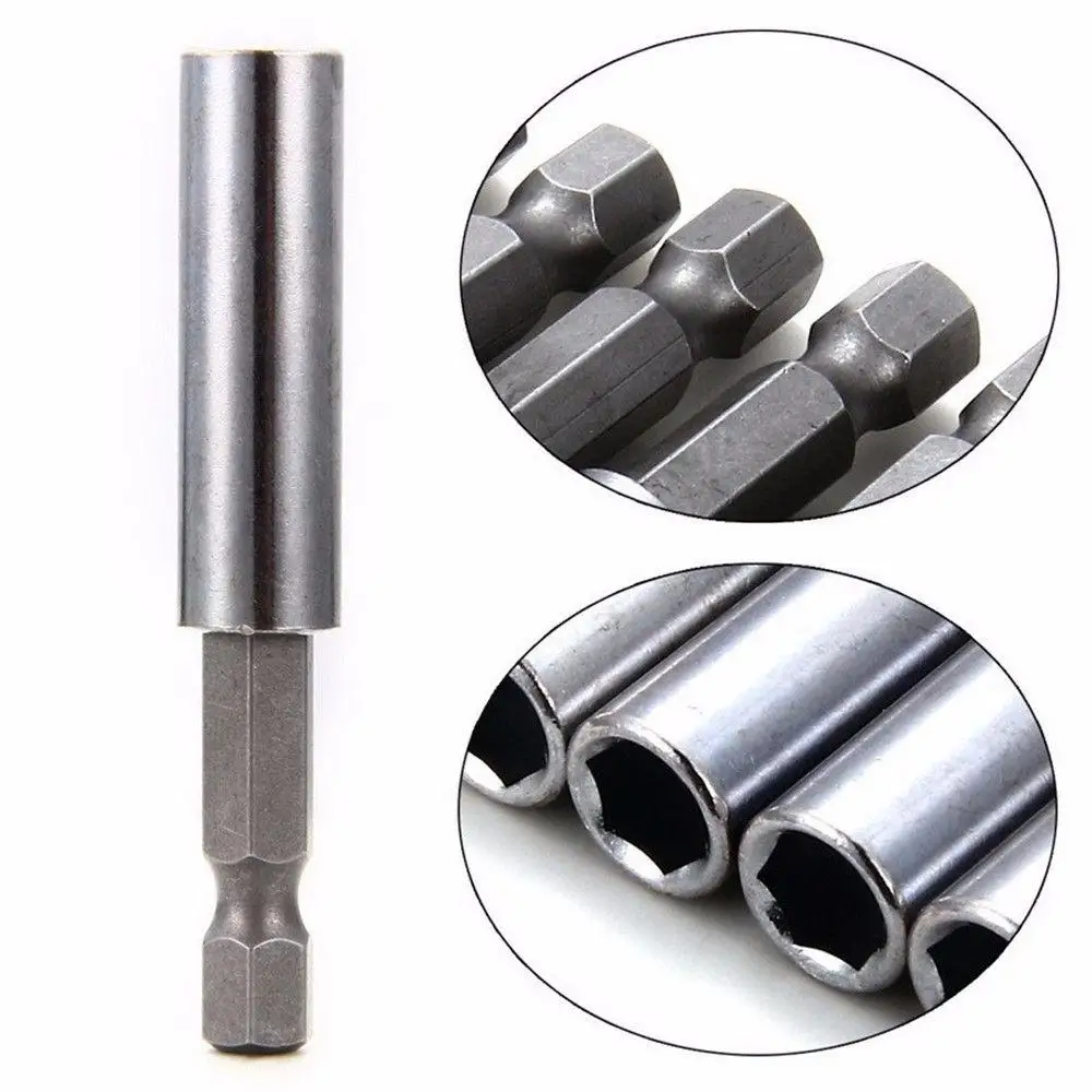 10pcs/set 60/75mm Magnetic Screwdriver Extension Bit Tips Holder 1/4in Hexagon Shank Set Drill Bit Adapter Silver Color