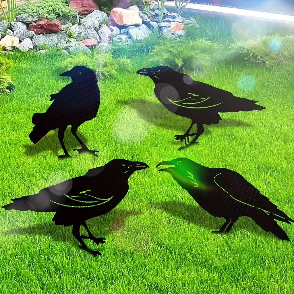 Estacas decorativas con silueta de cuervo negro para exteriores, estatuas de Metal para pájaros, decoración de jardín, patio, césped, 1 unidad