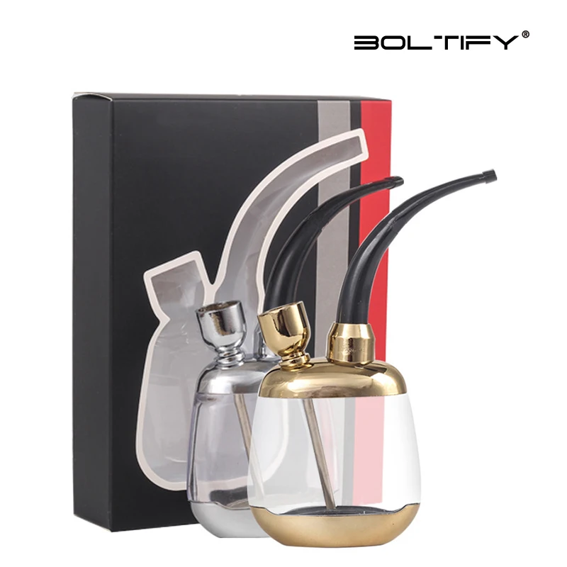 

Gold Shisha Shaped Hookah Water Pipe Smoking Tool with Shisha Accessories One Hand Holding for Father Boyfriend or Friends