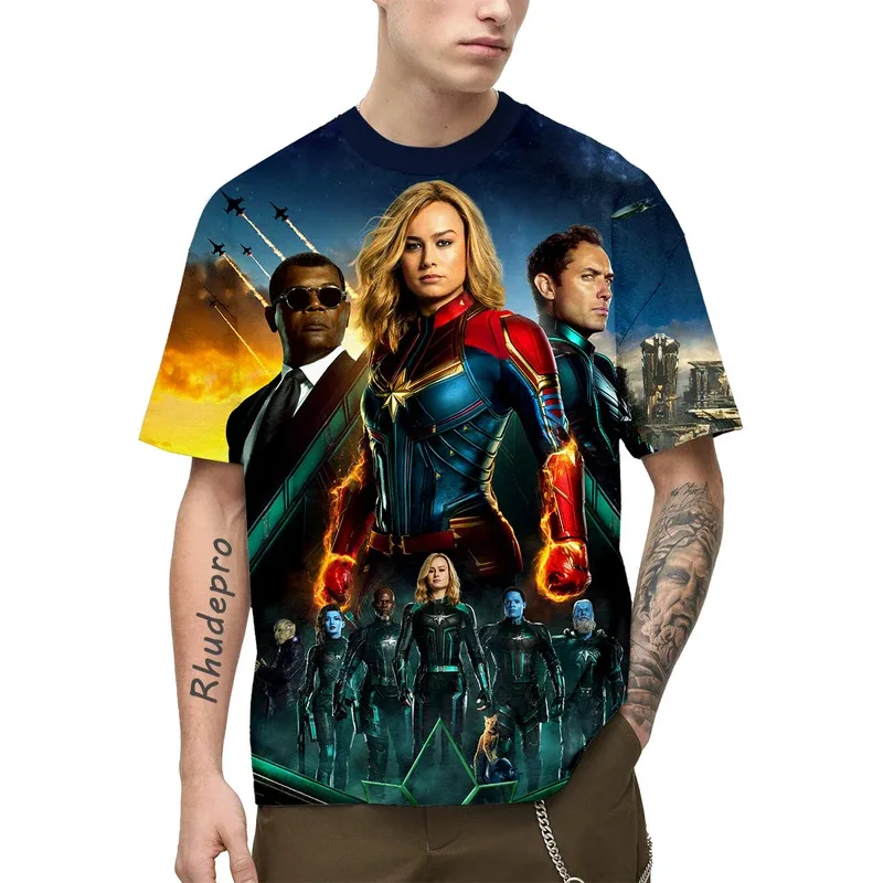 Miniso T-Shirt Avengers Captain Marvel For Men Summer Cartoon Anime 3D Print Clothing Short Sleeve Oversized Children Tee Shirts