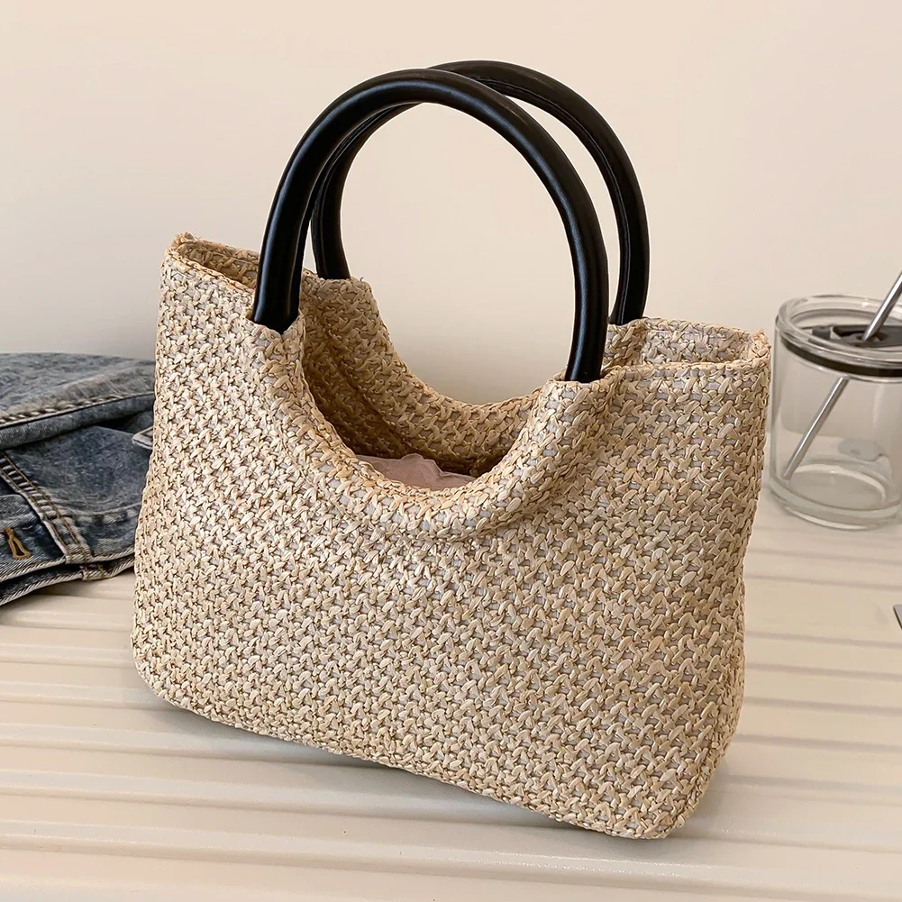 Summer Straw Top Handle Bag Beach Totes Woven Handbags 2023 Design Crossbody Bags for Women Branded Simple Female Shoulder Bags