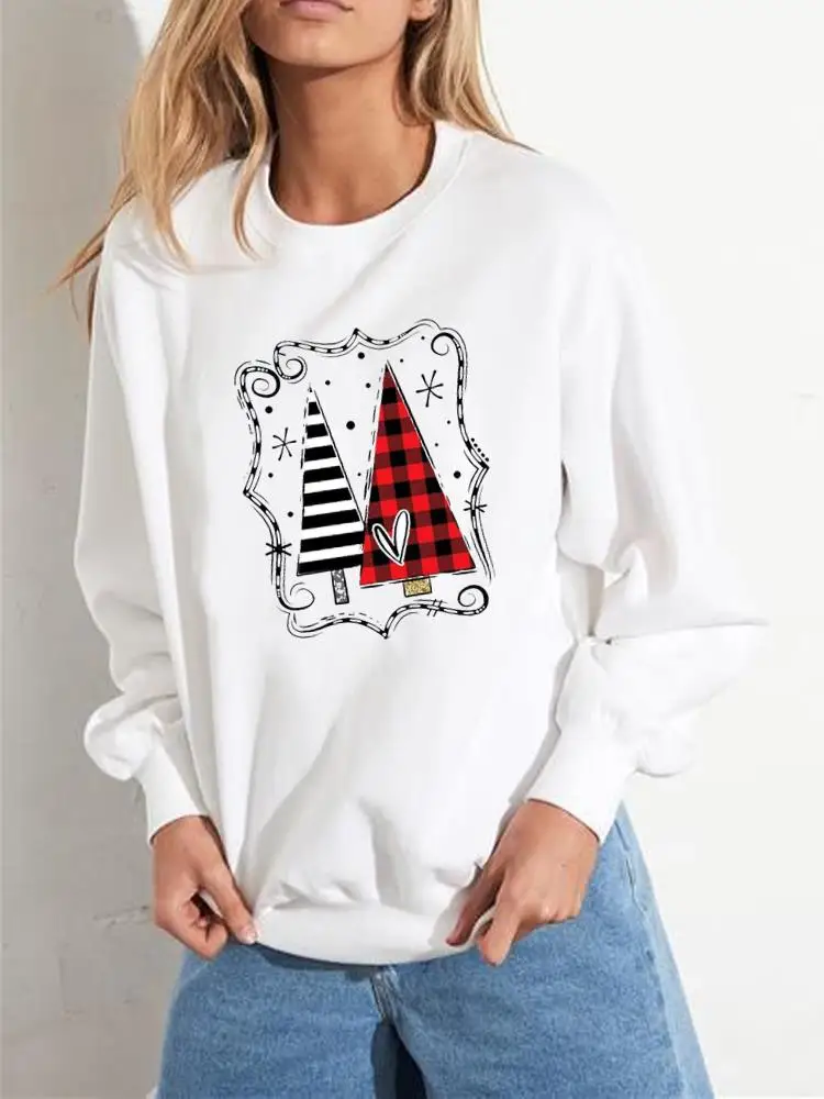 

Casual Print Graphic Sweatshirts Christmas Fashion Clothes Plaid Tree Style 90s Trend New Year Women Wear Clothing Pullovers