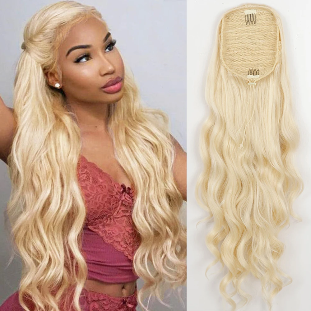 

Synthetic Drawstring Ponytail Clip In Hair Extensions Long Wavy Ponytail With 2 Plastic Combs Natural Blonde Brown Hairpiece