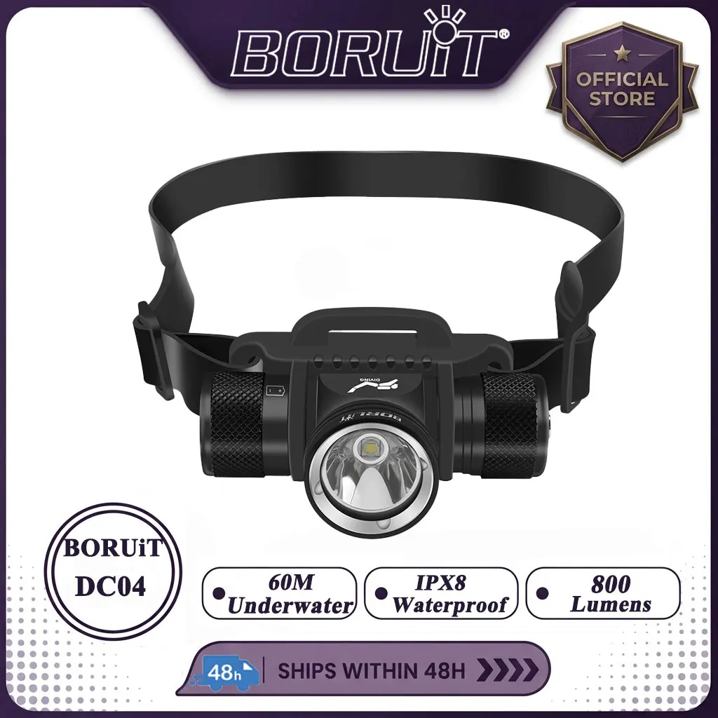 BORUiT HP900 800LM Diver Headlamp IPX8 Waterproof Scuba Diving Flashlight 60M Underwater Light Powerful Rechargeable Torch