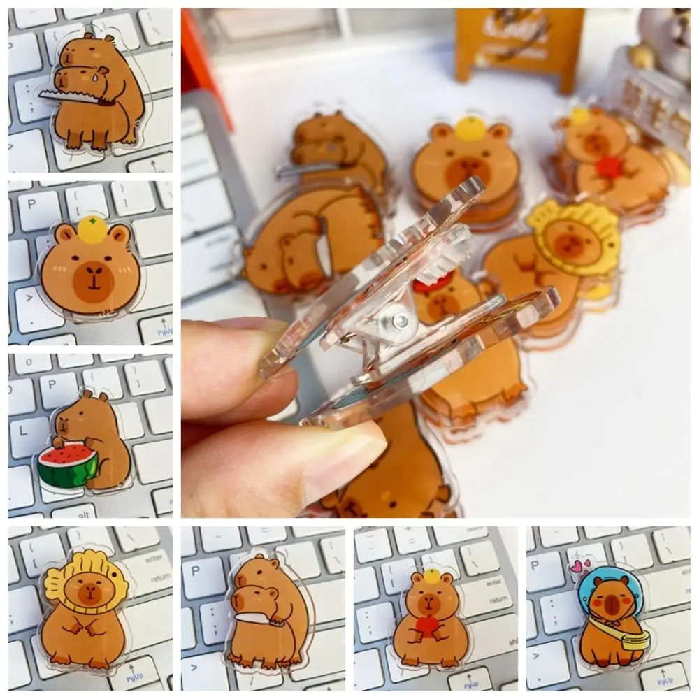 Capybara Clip de notas de dibujos animados, Clip de PP transparente, Clip de papel acrílico decorativo Kawaii Ins, abrazadera para fotos